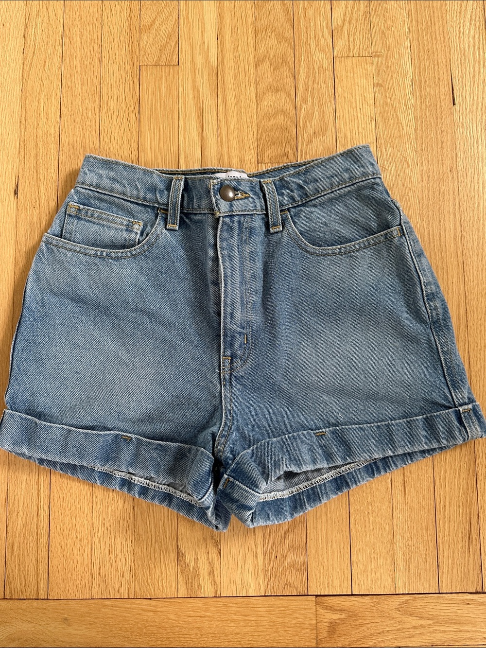 American Apparel the High Waisted Cuff Short light blue jean denim size 27